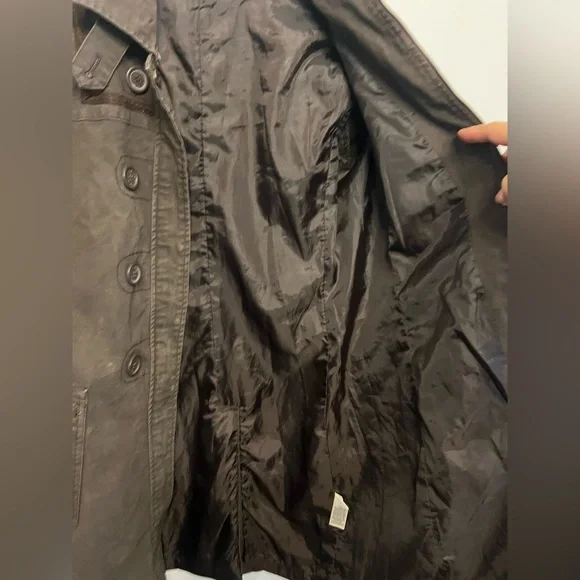 DKNY Dark Brown Military Style Double Breasted Trench Coat Size Medium - Picture 4 of 9